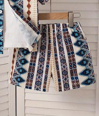 Vintage Tribal Stripe Kids Outfit Set – Shirt & Shorts