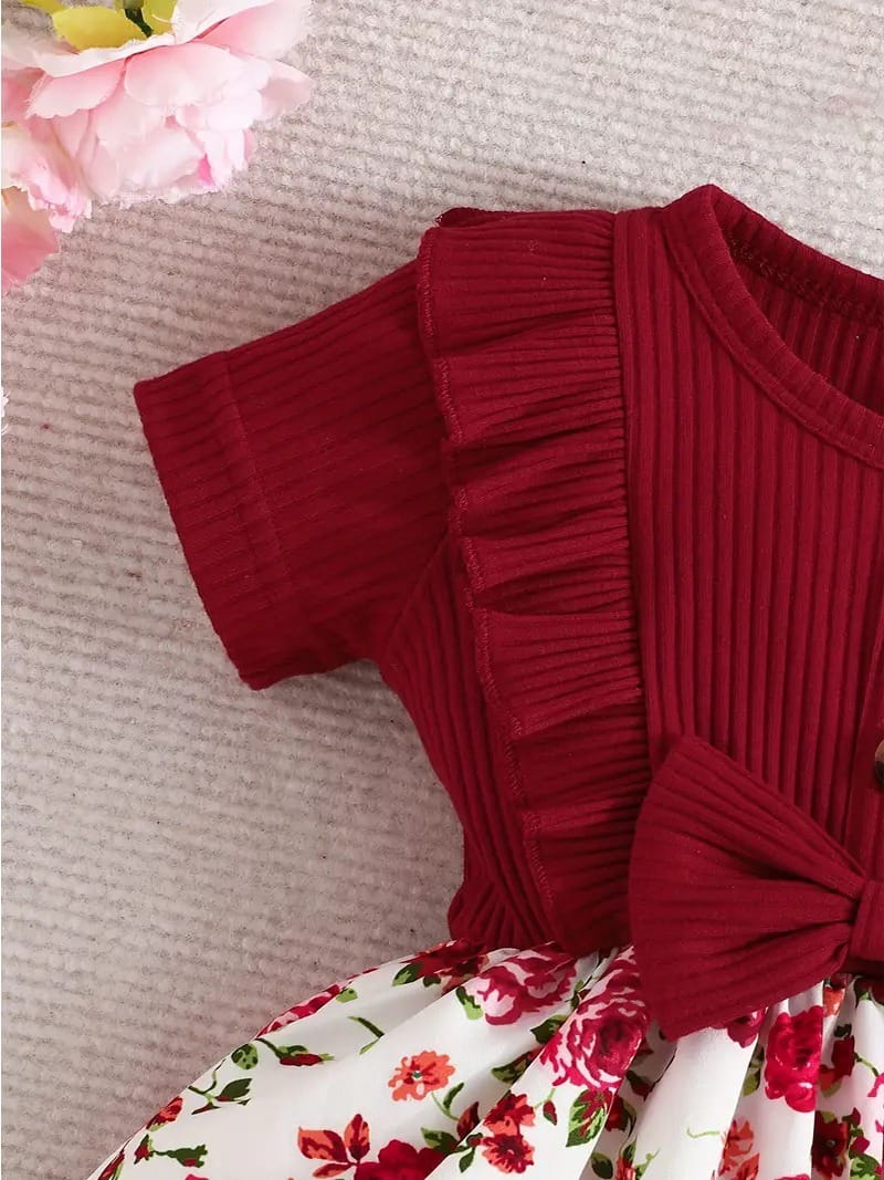 Elegant Red & Floral Baby Girl Dress