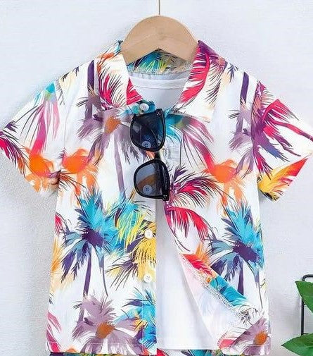 Tropical Vibes Palm Print Kids Outfit – Summer Set