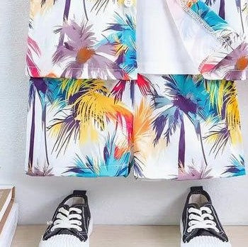 Tropical Vibes Palm Print Kids Outfit – Summer Set