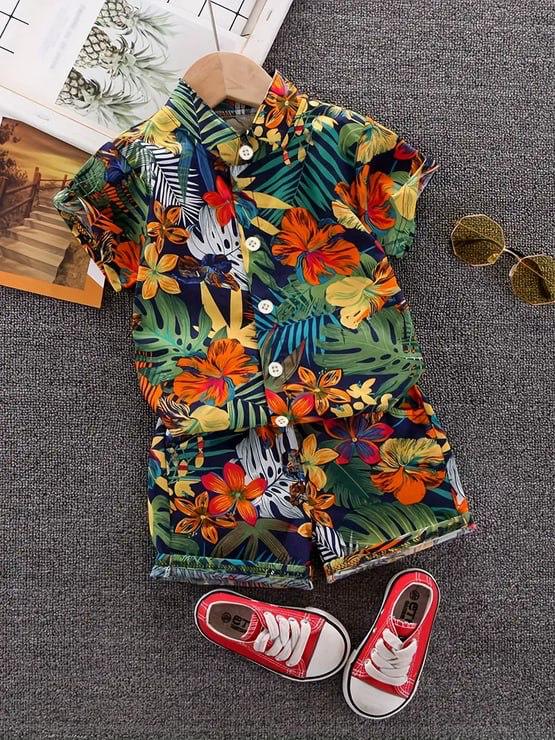Tropical Jungle Floral Kids Set – Shirt & Shorts (2-Piece Summer Outfit)