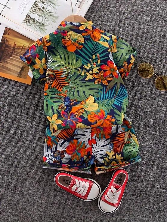 Tropical Jungle Floral Kids Set – Shirt & Shorts (2-Piece Summer Outfit)