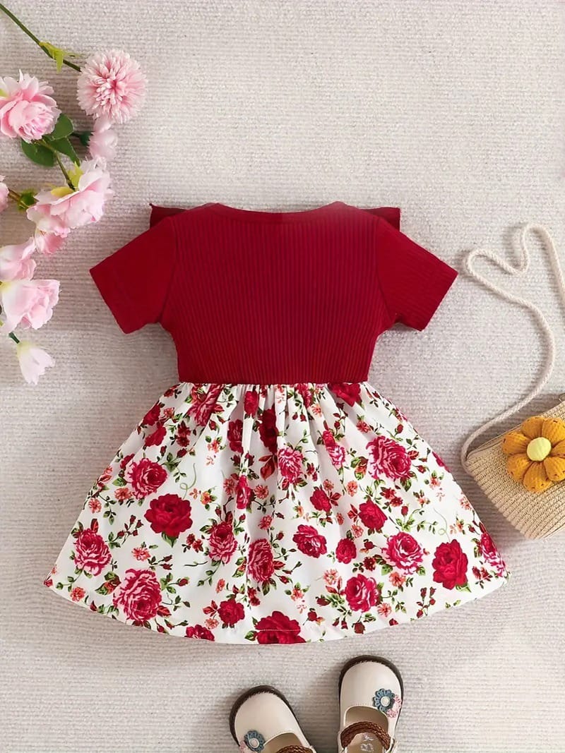 Elegant Red & Floral Baby Girl Dress