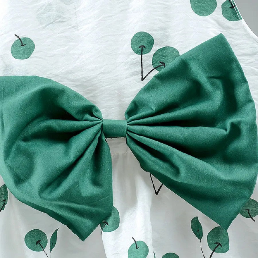 Green Printed Cherry Frock For Girl