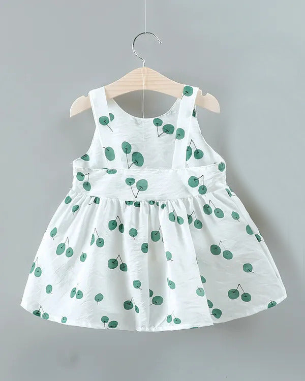 Green Printed Cherry Frock For Girl