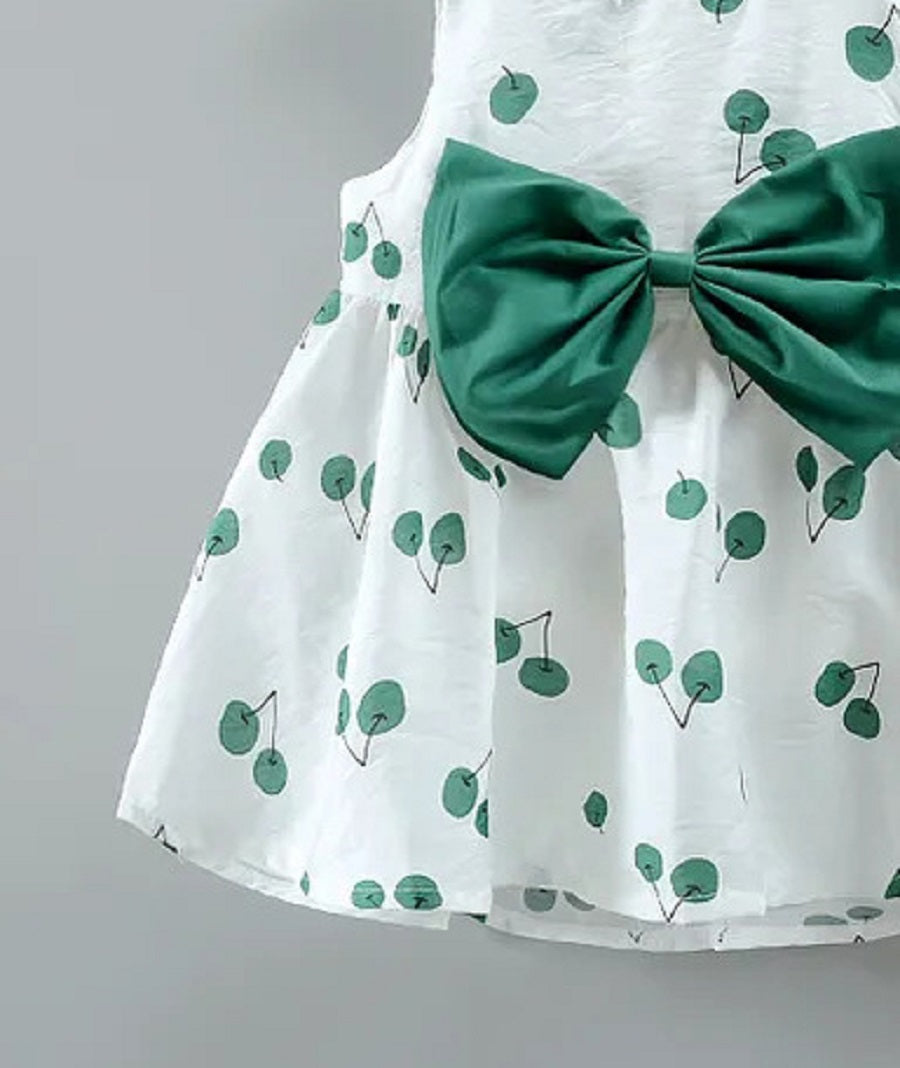 Green Printed Cherry Frock For Girl