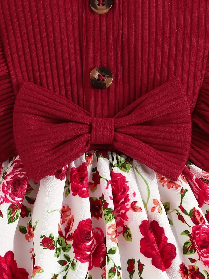 Elegant Red & Floral Baby Girl Dress