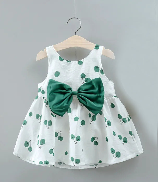 Green Printed Cherry Frock For Girl