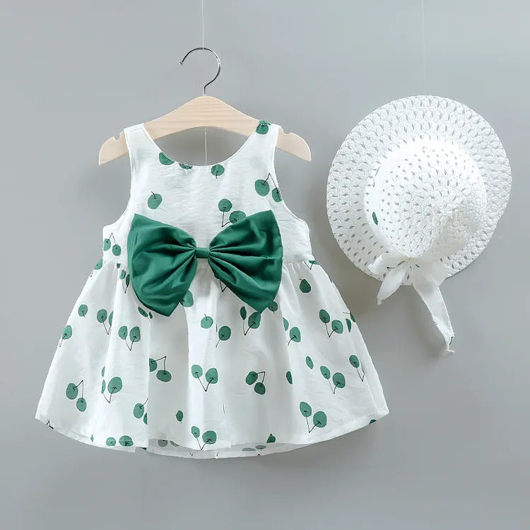 Green Printed Cherry Frock For Girl