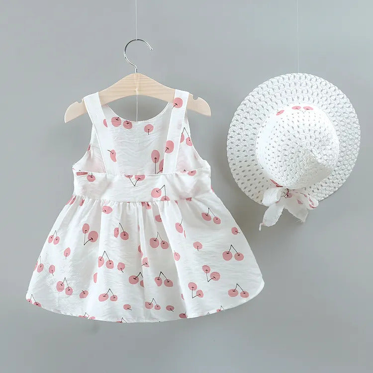 Light Pink Printed Cherry Frock For Girl