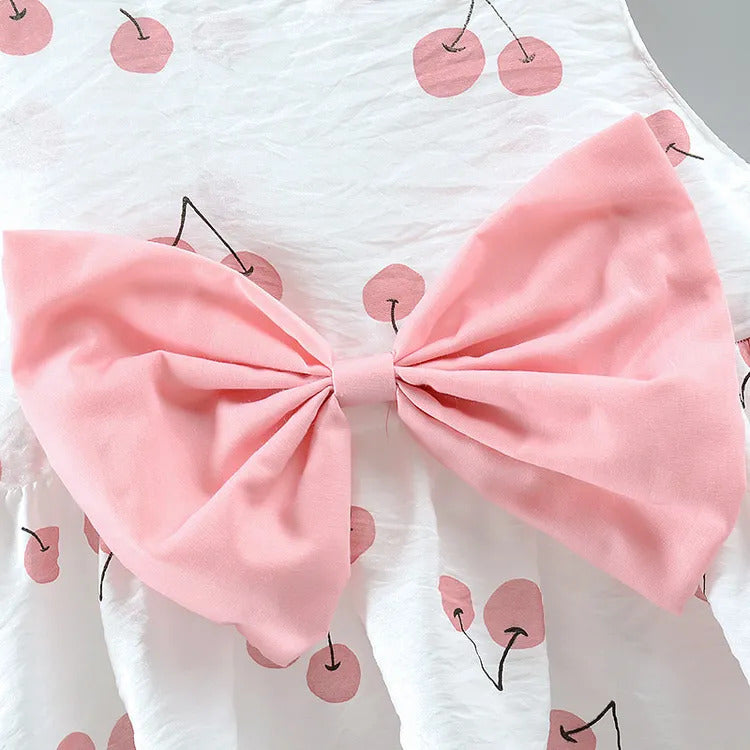 Light Pink Printed Cherry Frock For Girl