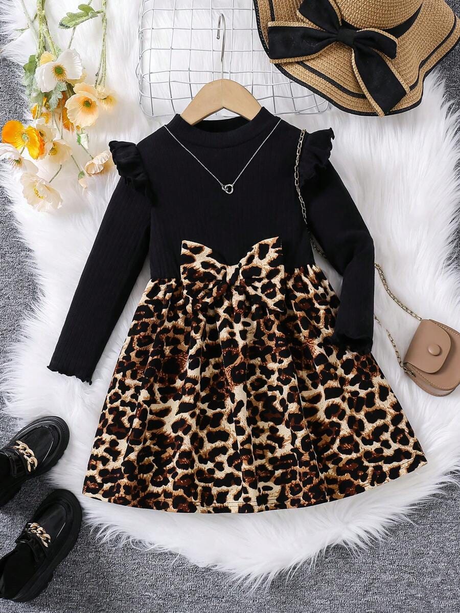Chic Black & Leopard Print Baby Girl Dress