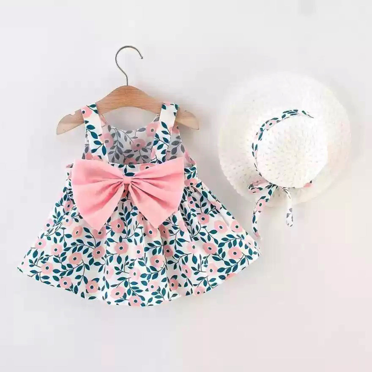 Pink Printed Flower Frock For Girl