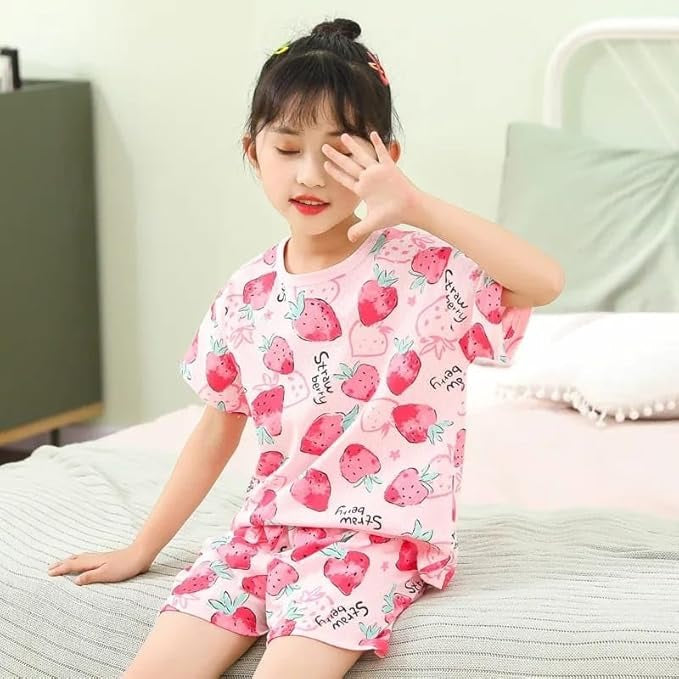 Strawberry Sweetheart – Pink Cartoon Night Suit