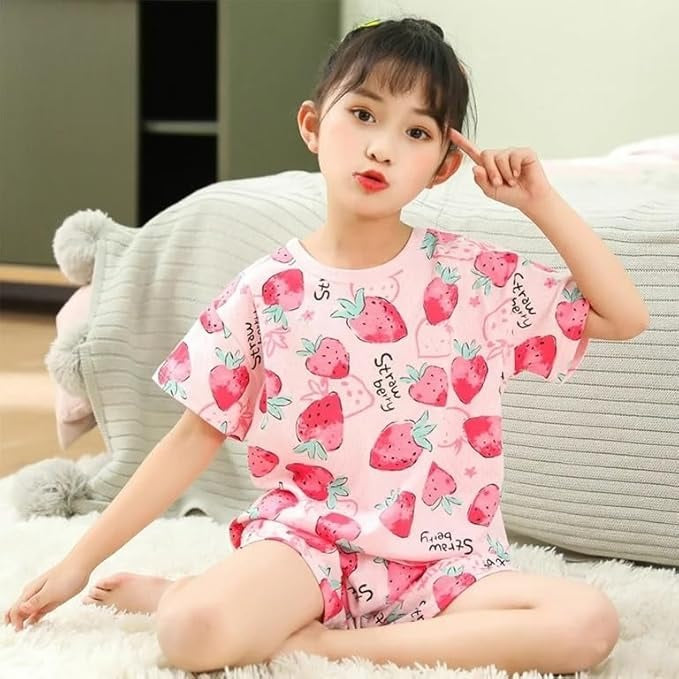 Strawberry Sweetheart – Pink Cartoon Night Suit