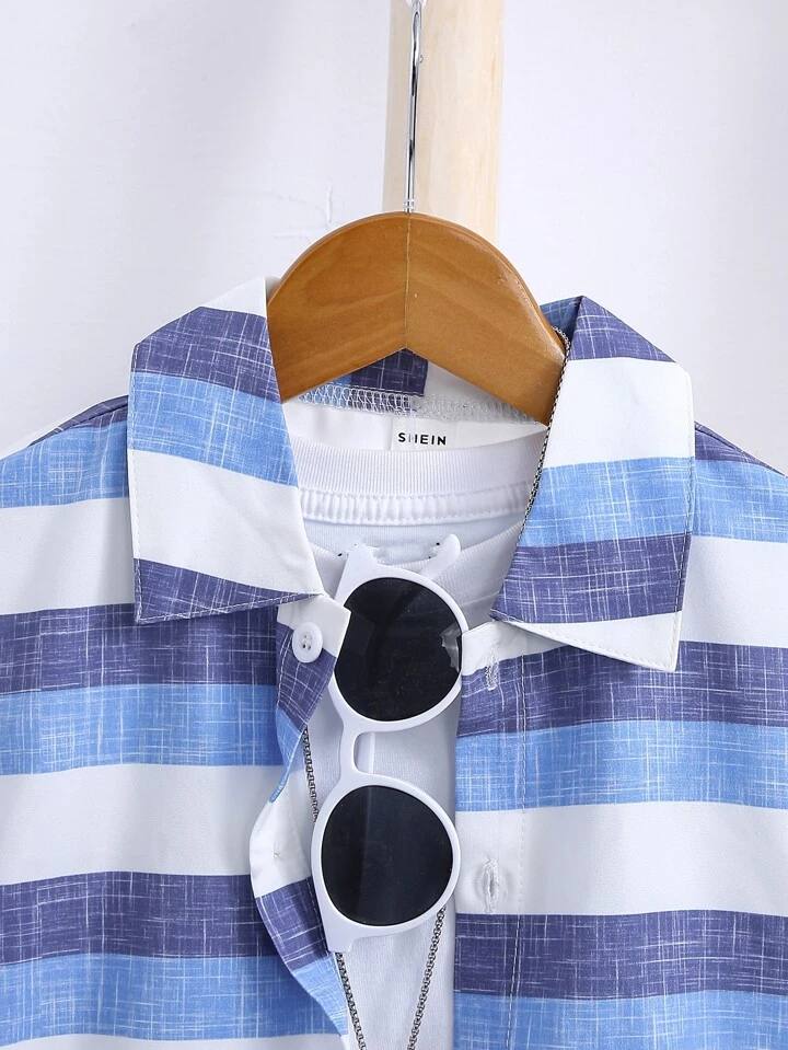 Blue three tone kids shirt & short for boy