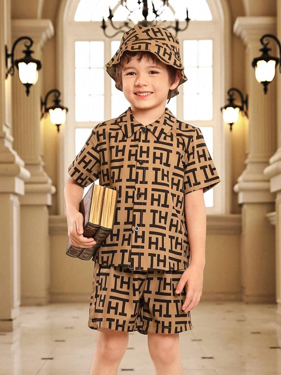 Brown printed fabulous kids shirt & short