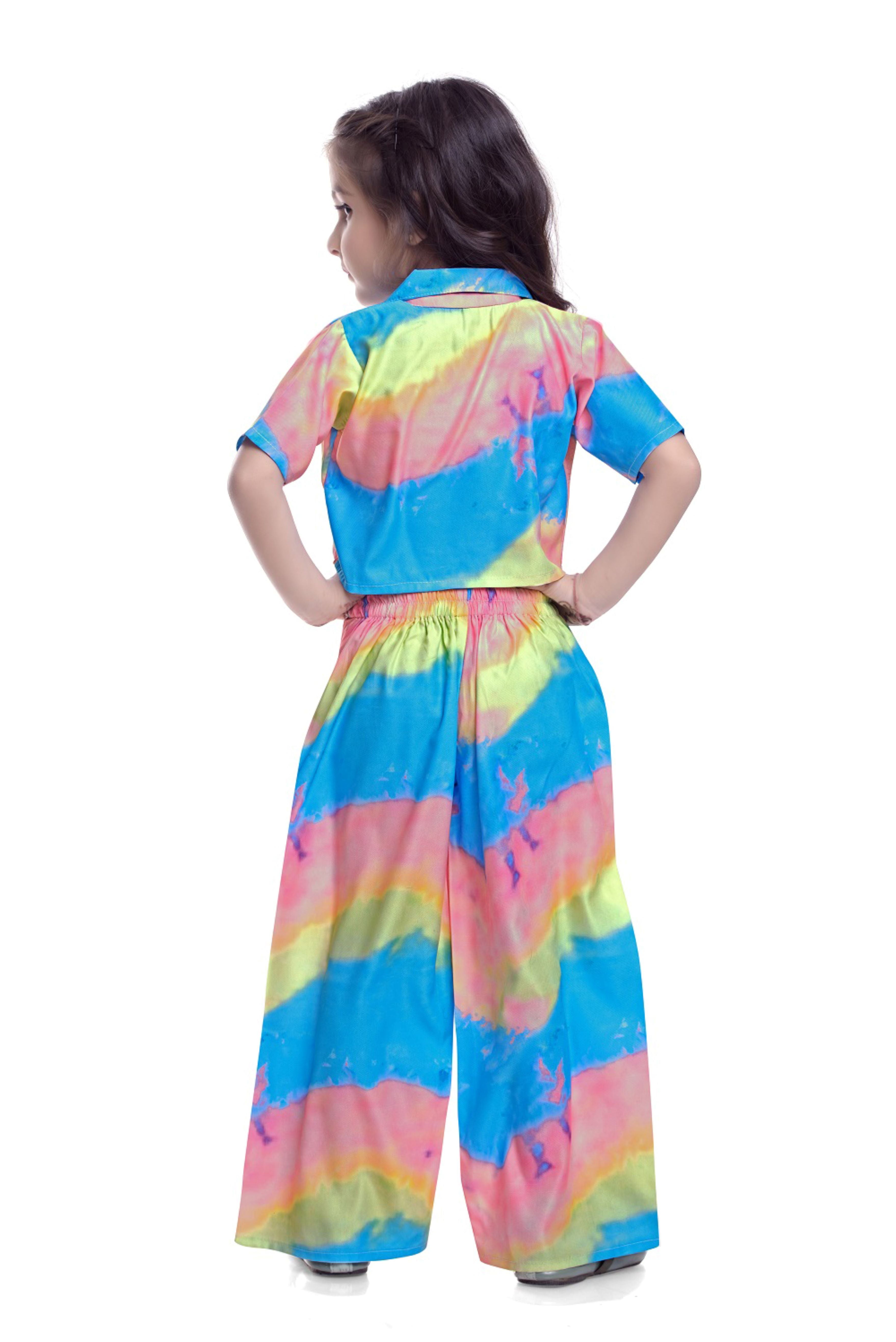 Blue abstract printed night co-rd set for kids
