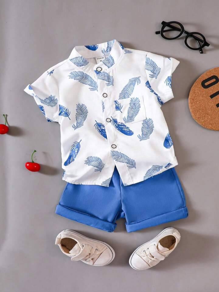 Blue leaf printed shirt and short for kides
