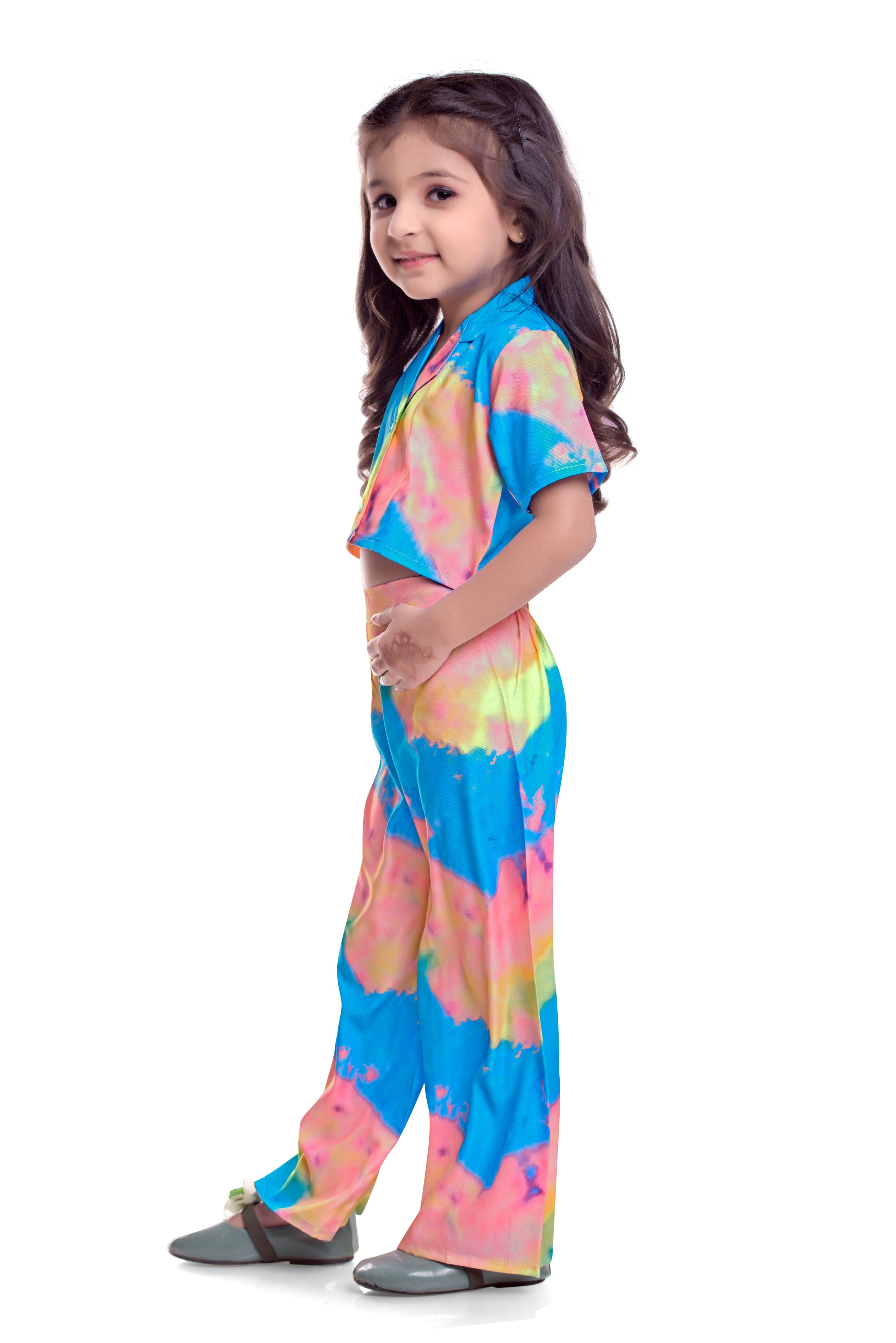 Blue abstract printed night co-rd set for kids