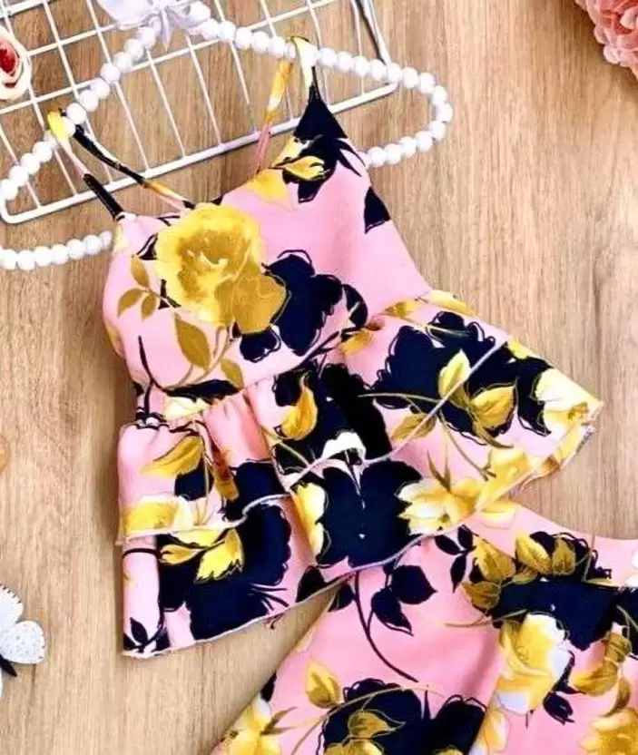 Pink flower printed top and palazzo for girl