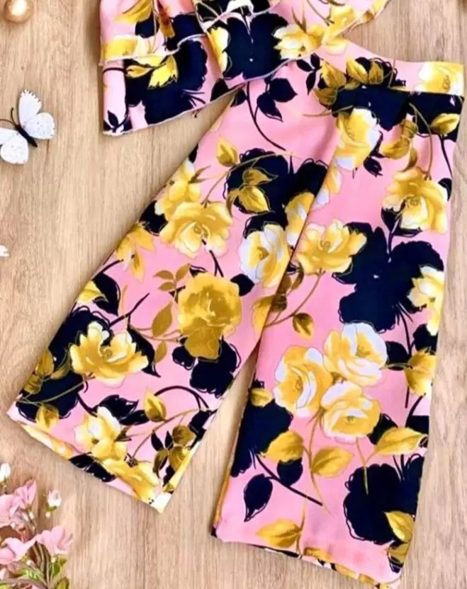 Pink flower printed top and palazzo for girl