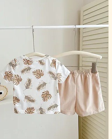 White leaf printed t-shirt & short kids
