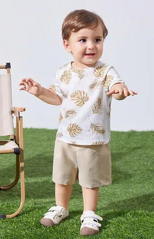 White leaf printed t-shirt & short kids