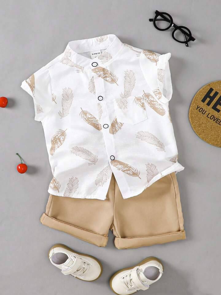 White printed floral baby shirt & short