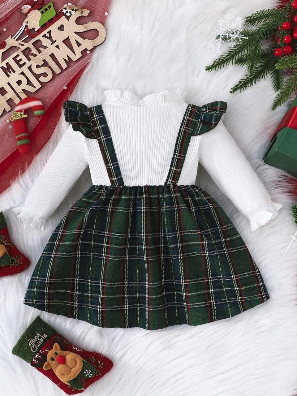 Festive Green Plaid Suspender Dress – Christmas Cutie Edition
