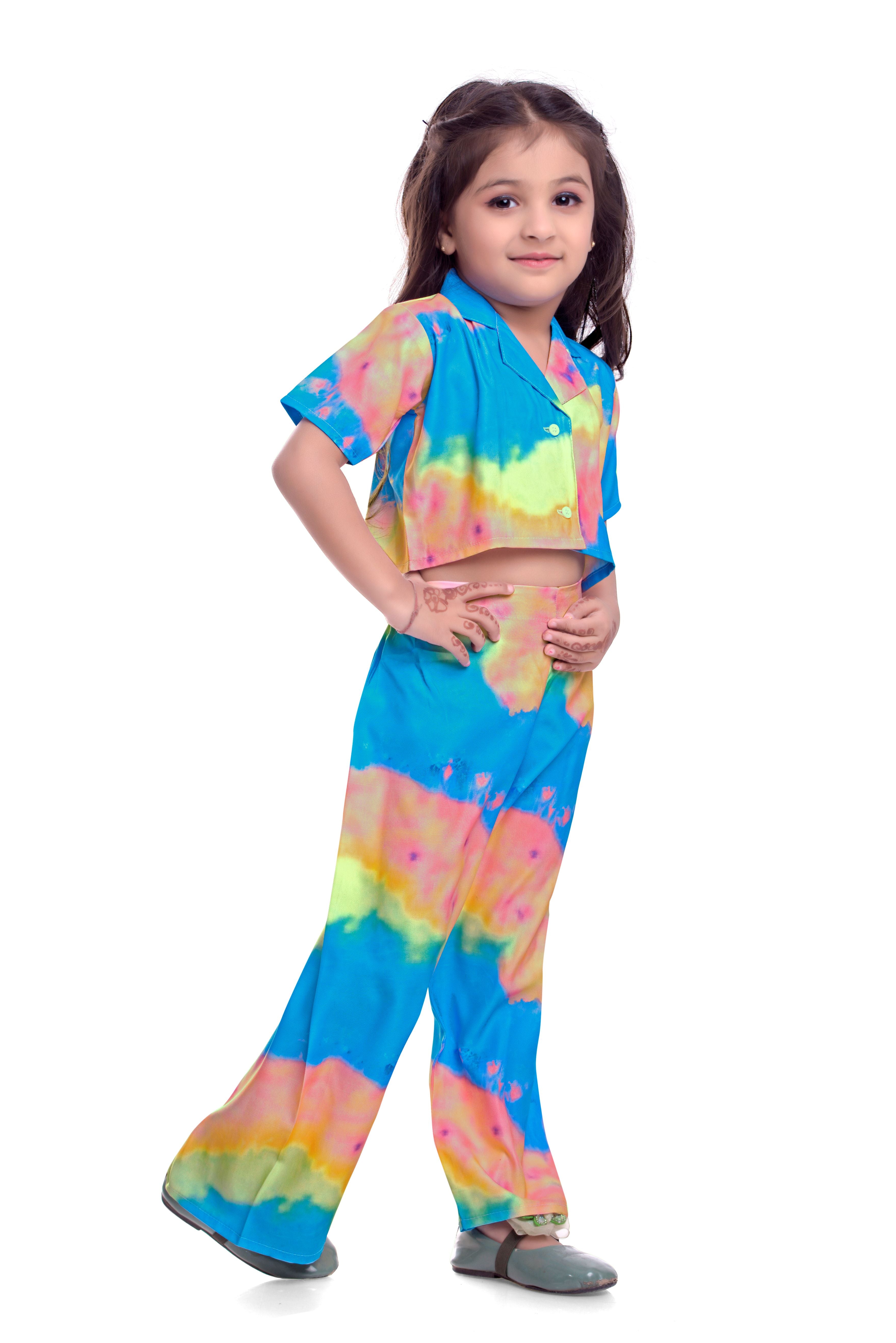 Blue abstract printed night co-rd set for kids