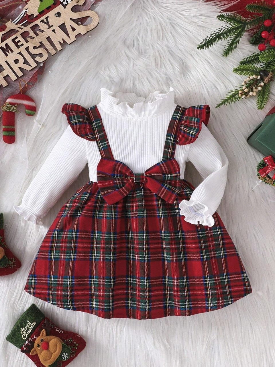 Adorable Red Plaid Suspender Dress – Christmas Princess Edition