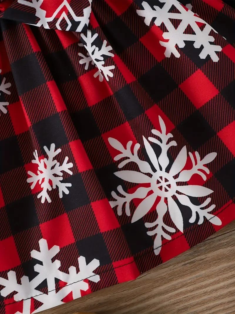 Festive Buffalo Plaid Snowflake Dress – Christmas Charm for Little Girls