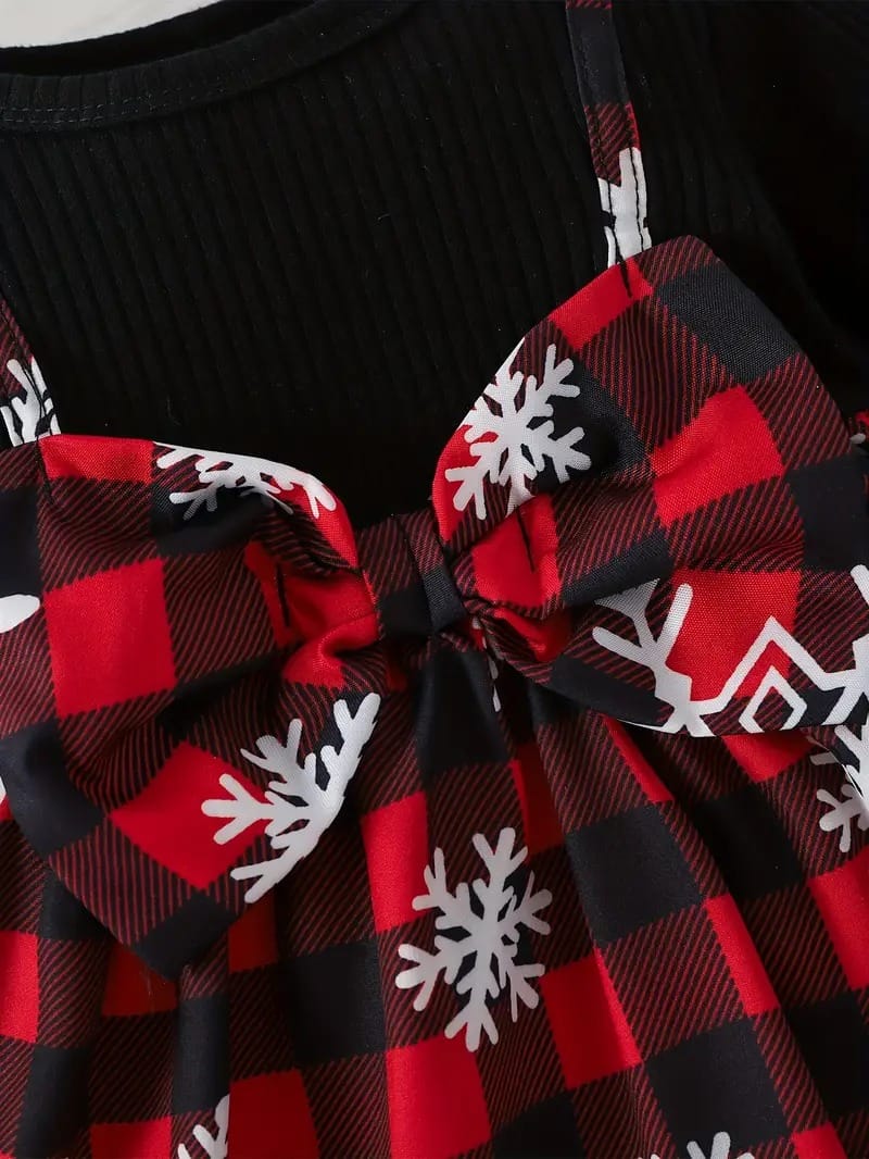 Festive Buffalo Plaid Snowflake Dress – Christmas Charm for Little Girls