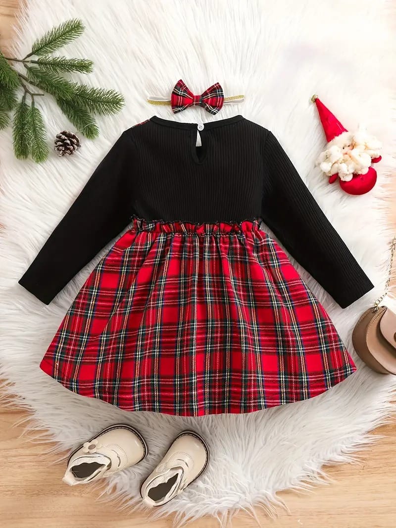 Adorable Christmas Plaid Suspender Dress Set – Festive & Stylish