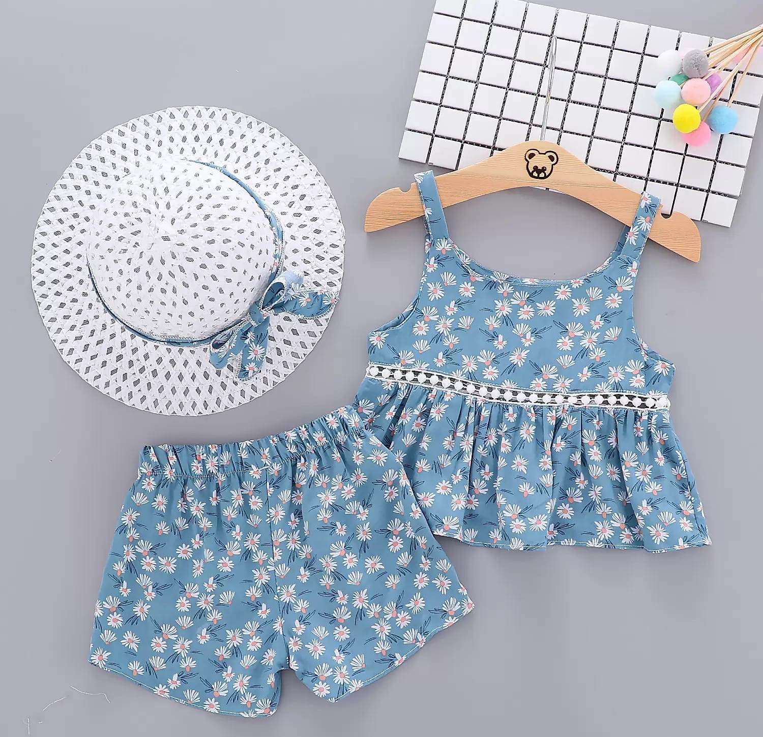 Sky blue flower printed short & top