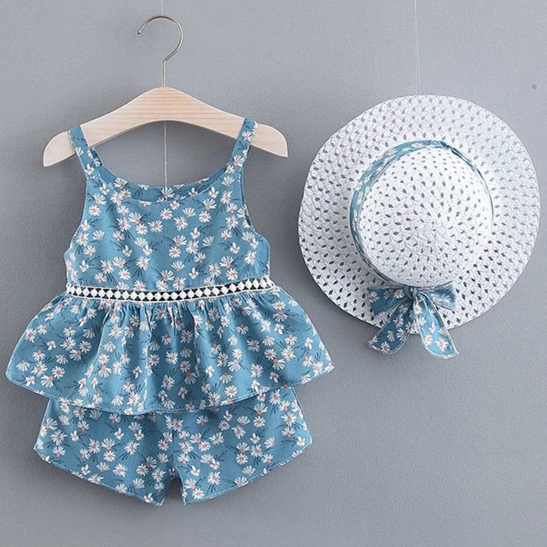 Sky blue flower printed short & top
