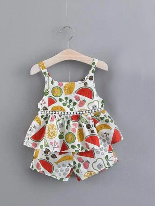 Multi printed fruit top & short for girls