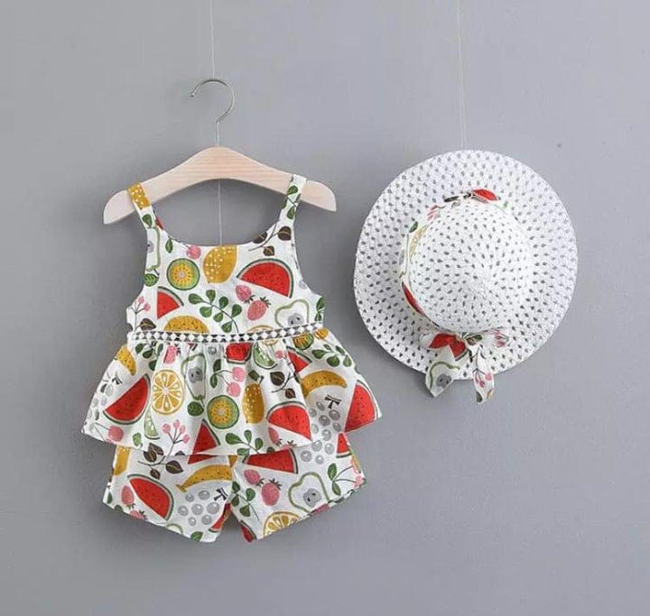 Multi printed fruit top & short for girls