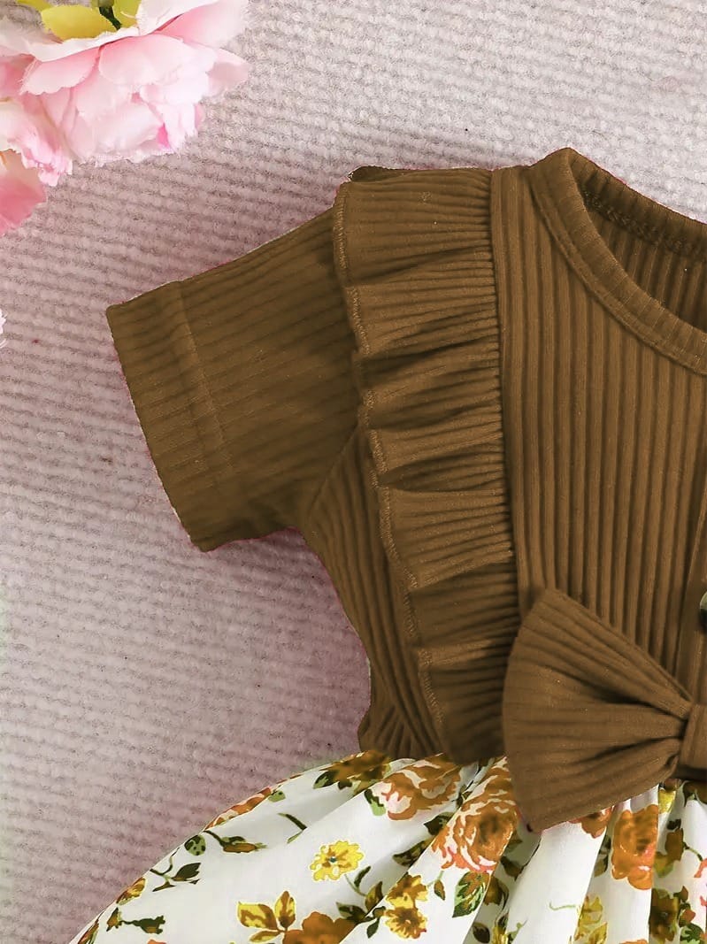 Elegant Brown & Floral Baby Girl Dress