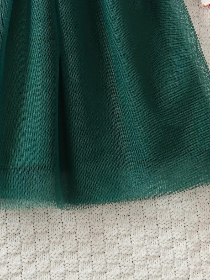 Elegant Floral Princess Dress with Tulle Skirt & Bow