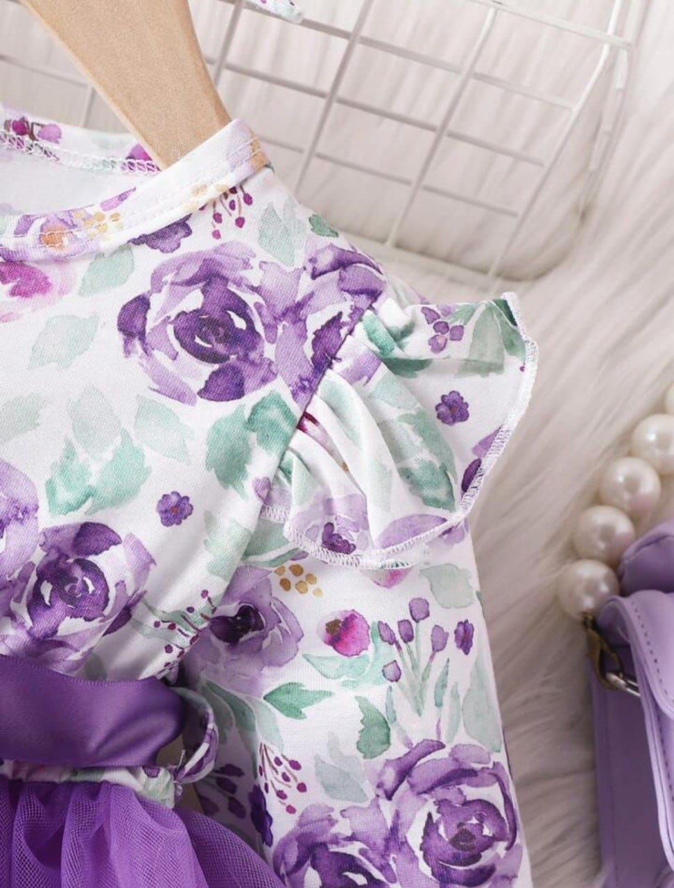 Elegant Purple Floral Tulle Dress with Matching Headband