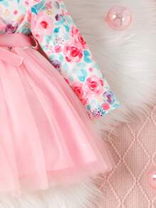 Adorable Pink Floral Tulle Dress with Matching Headband