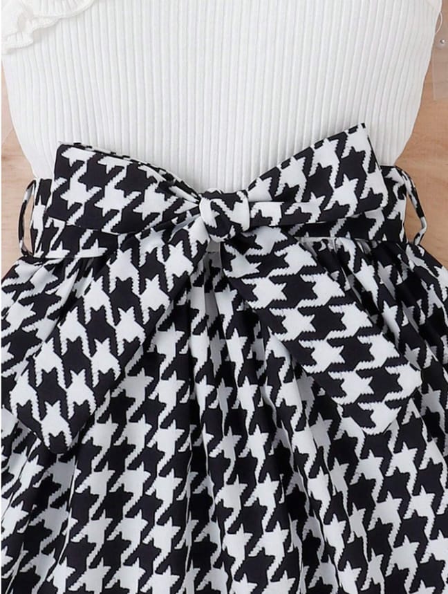 Chic Black & White Houndstooth Skirt Set