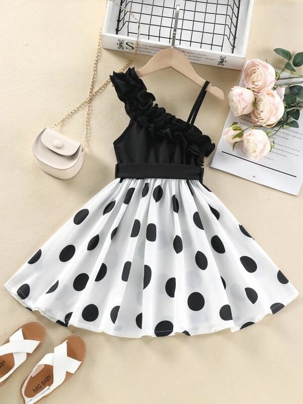 Elegant Black & White Polka Dot Dress for Girls