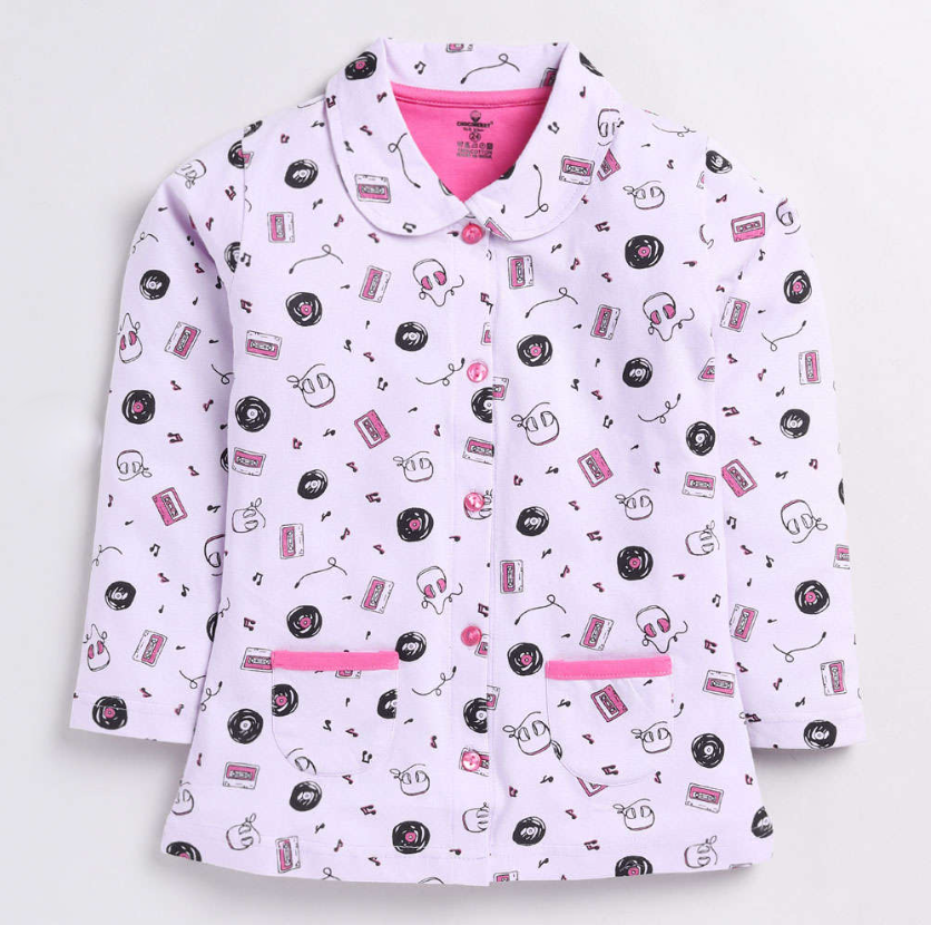 Pink music printed stylish nightwear for kides