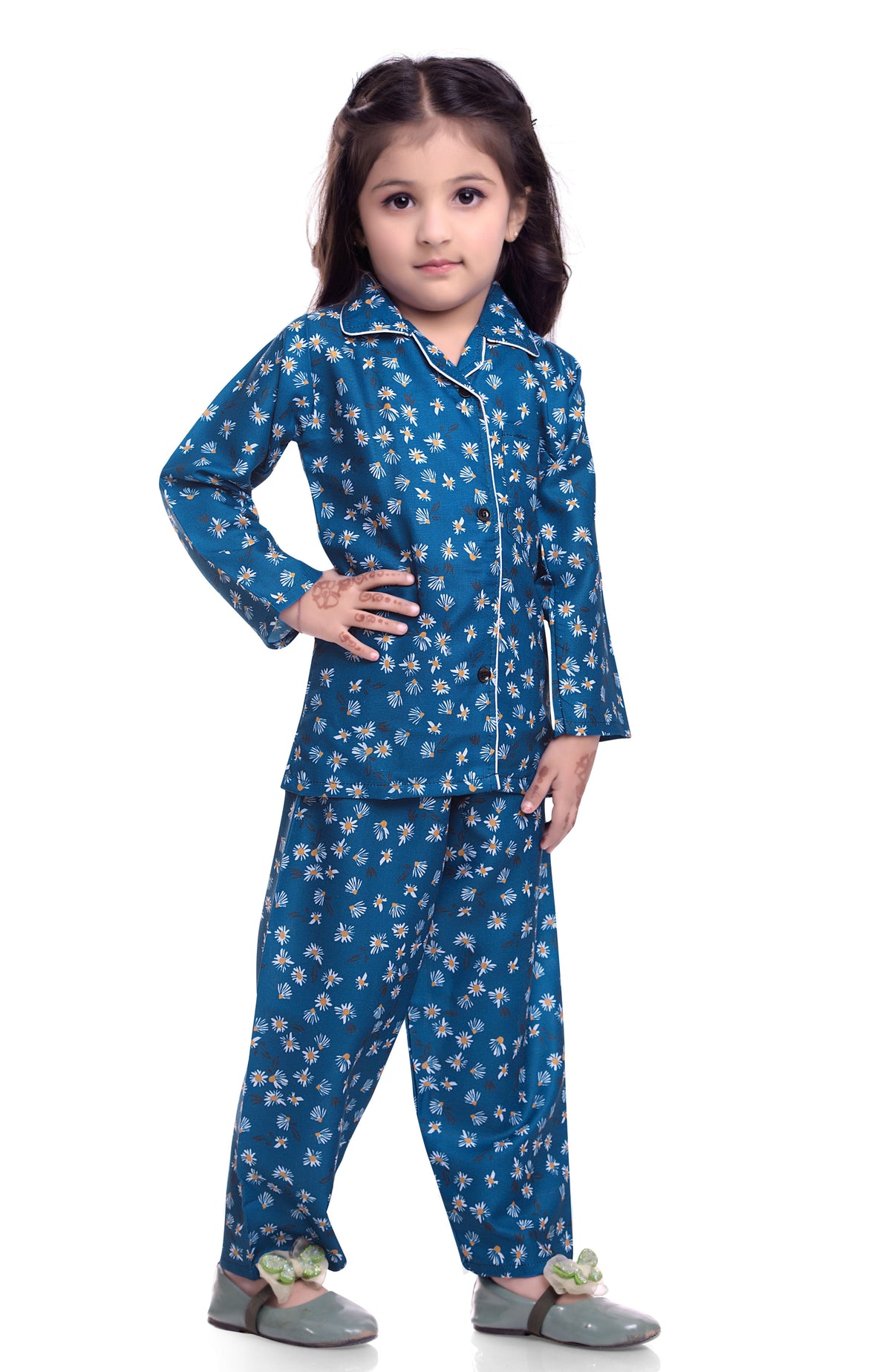 Navy blue digital printed night co-ord set for kids