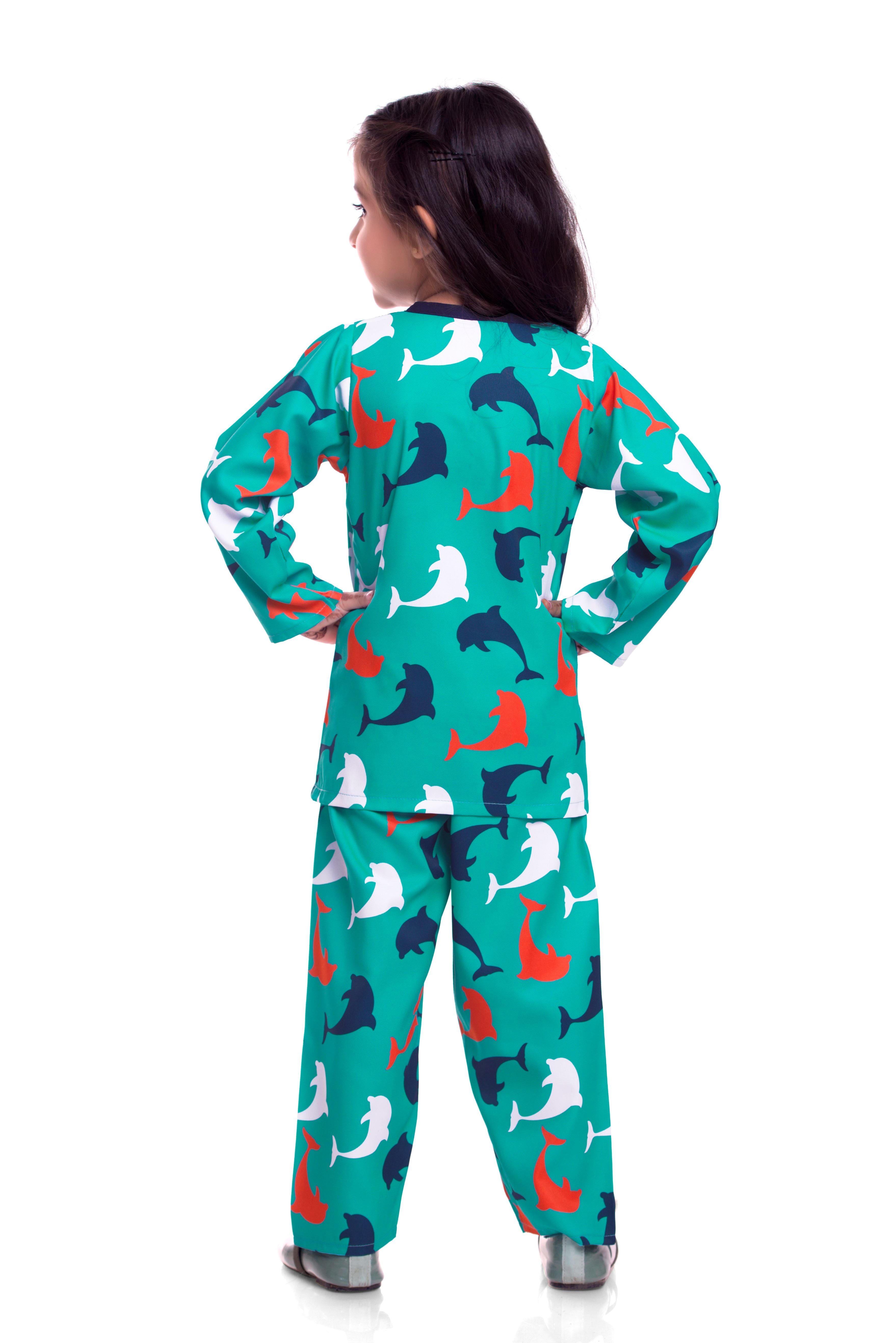 Turquoise shark printed night co-rd set for kids