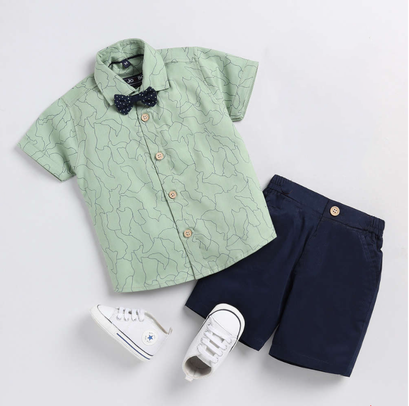 Green stylish shirt and short for kides