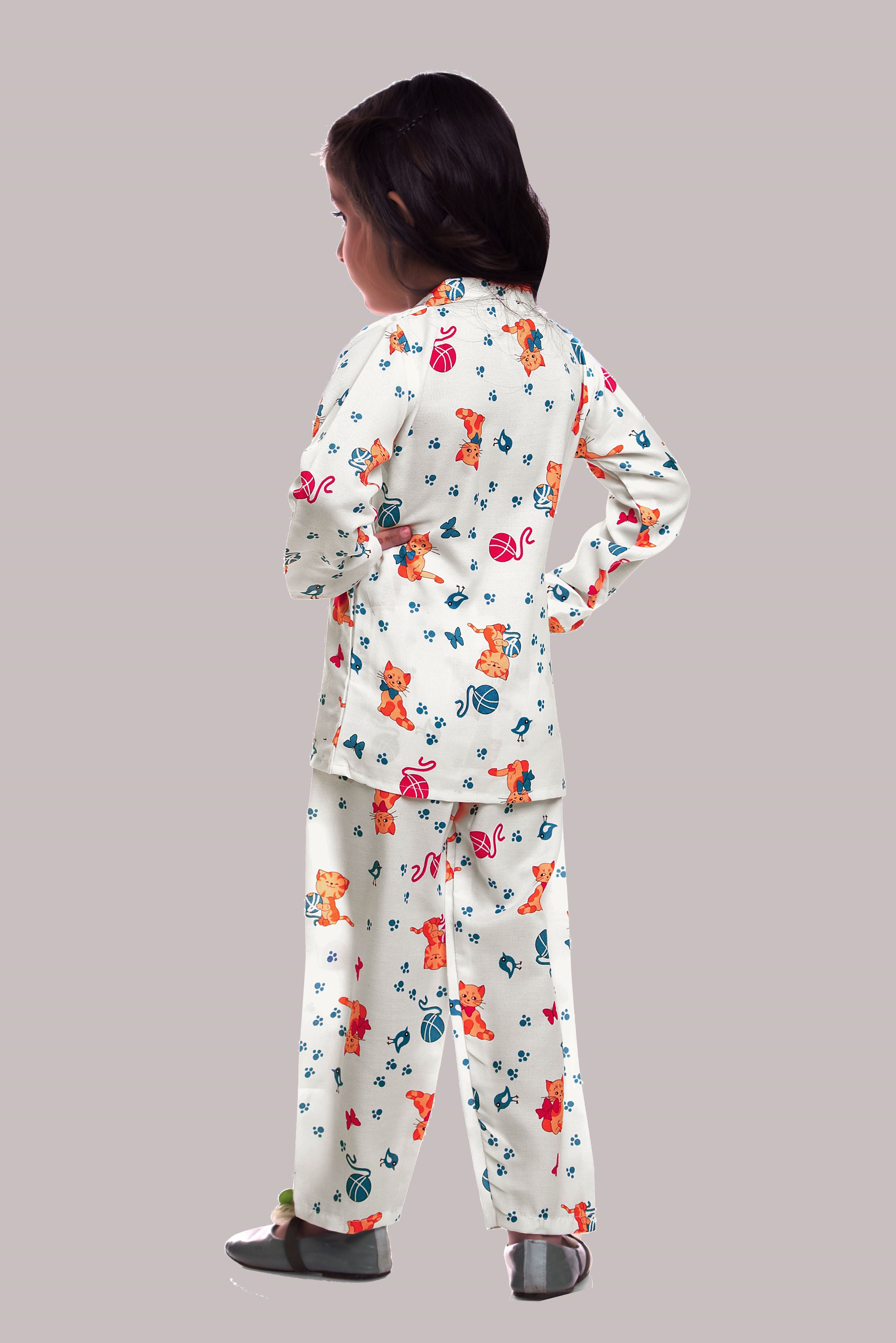 White digital printed night co-ord set for kids